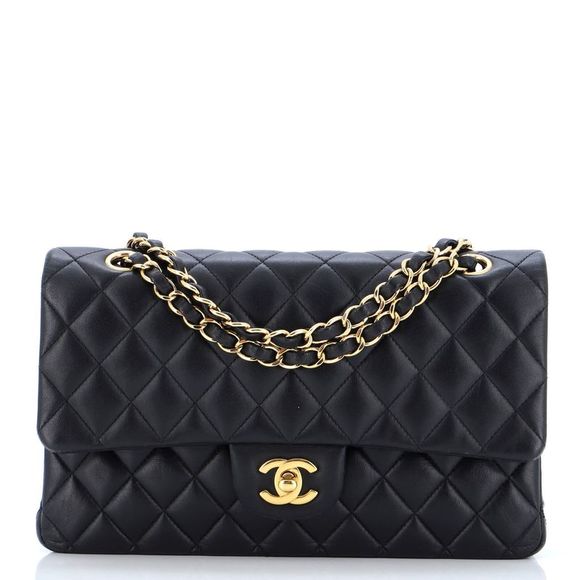 Chanel Classic Double Flap Bag Quilted Lambskin Medium Black - Picture 1 of 16
